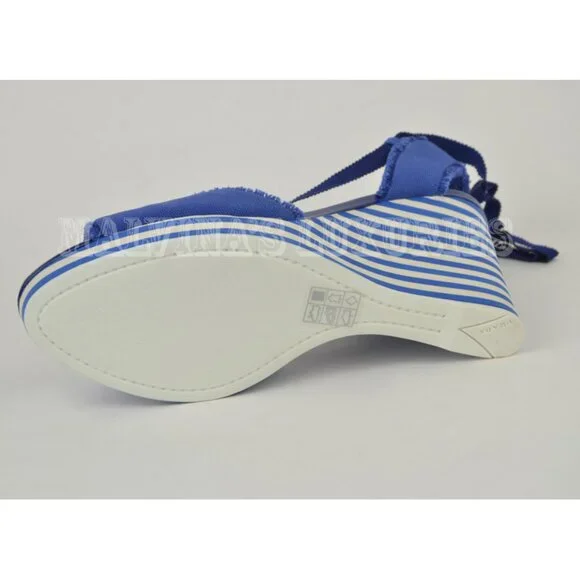 PRADA SPORT SHOES STRIPED WEDGE BLUE CANVAS ANKLE WRAP SANDALS sz 40 / 10 - Picture 13 of 13